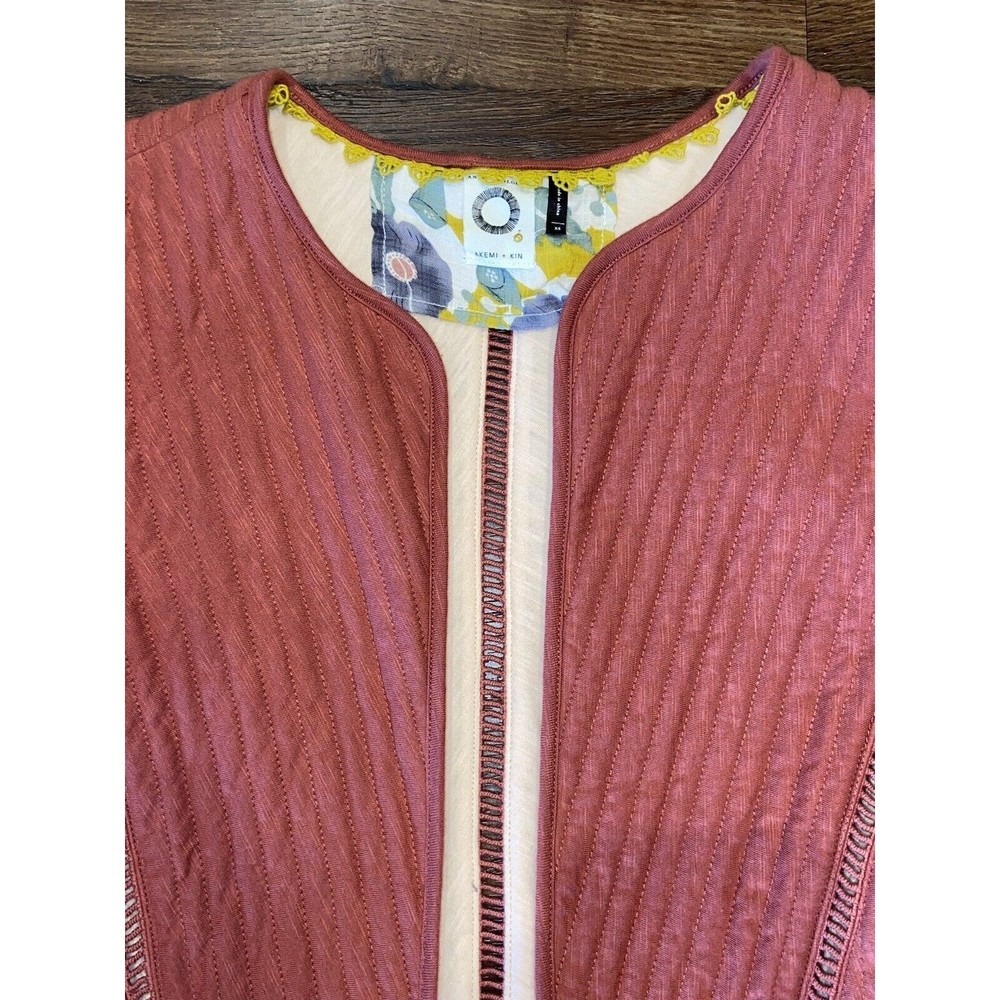 Anthropologie Akemi + Kin XS Rust Brown Quilted 100% Cotton Open Cardigan Jacket - Picture 5 of 6